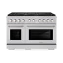 48in. 6.7 cu. ft. Double Oven Gas Range in DuraSnow Stainless Steel with 8 Brass Burners view 2
