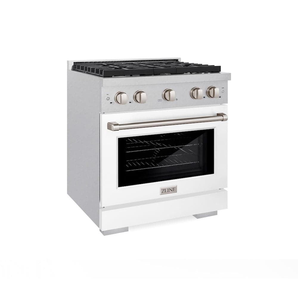 30in. 4.2 cu. ft. 4 Burner Gas Range with Convection Gas Oven in DuraSnow Stainless Steel with White Matte Door