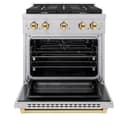 AutographEdition 30 in. 4.2 cu. ft. 4 Burner Gas Range with Convection Gas Oven in DuraSnow Stainless Steel and Polished Gold Accents view 3