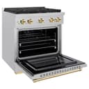 AutographEdition 30 in. 4.2 cu. ft. 4 Burner Gas Range with Convection Gas Oven in DuraSnow Stainless Steel and Polished Gold Accents view 6