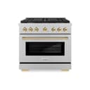 AutographEdition 36 in. 5.2 cu. ft. 6 Burner Gas Range with Convection Gas Oven in DuraSnow Stainless Steel and Polished Gold Accents view 2