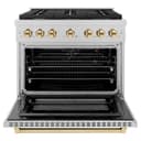 AutographEdition 36 in. 5.2 cu. ft. 6 Burner Gas Range with Convection Gas Oven in DuraSnow Stainless Steel and Polished Gold Accents view 3