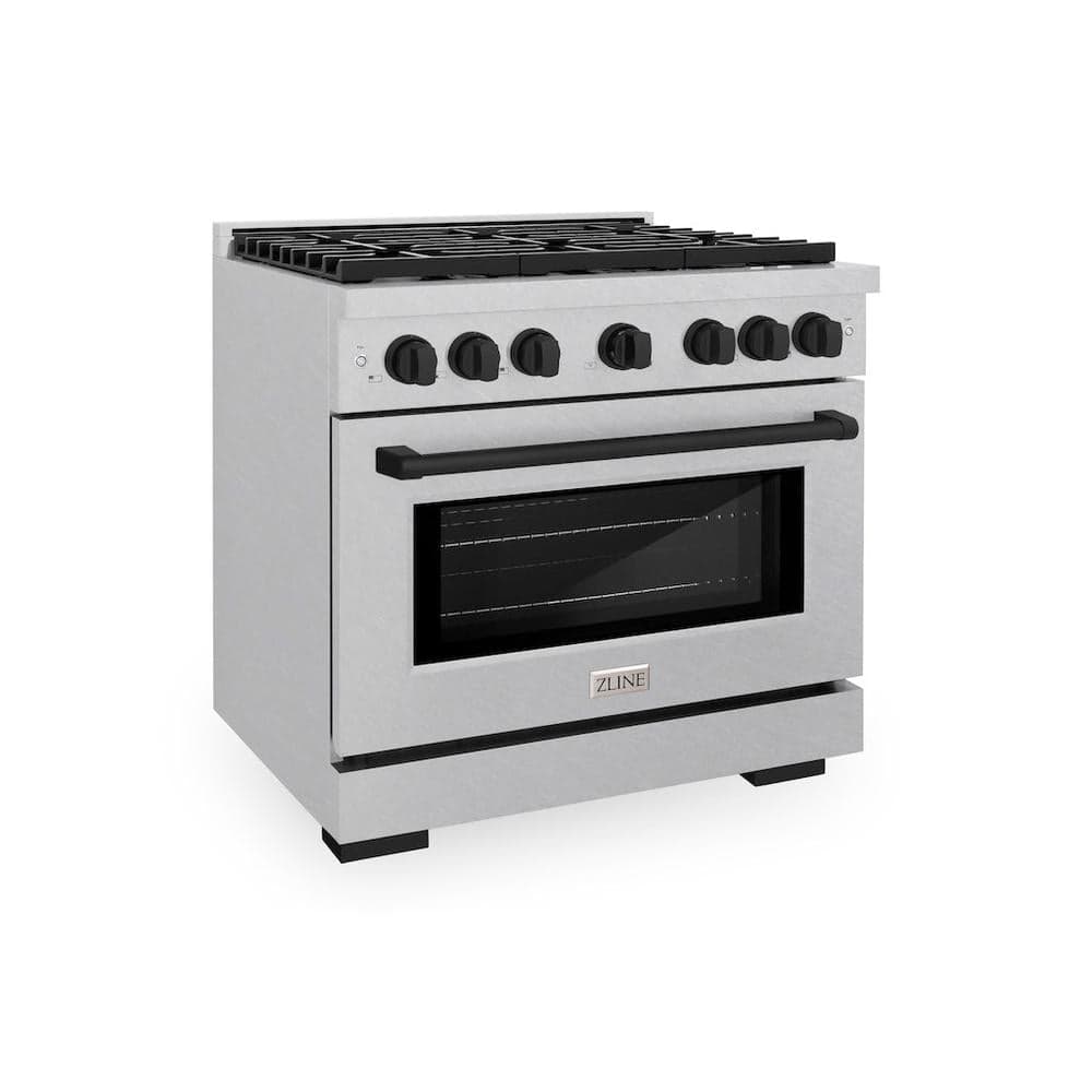 AutographEdition 36 in. 5.2 cu. ft. 6 Burner Gas Range with Convection Gas Oven in DuraSnow Stainless Steel and Matte Black Accents