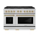 AutographEdition 48 in. 6.7 cu. ft. 8 Burner Double Oven Gas Range in DuraSnow Stainless Steel and Champagne Bronze Accents view 3