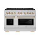AutographEdition 48 in. 6.7 cu. ft. 8 Burner Double Oven Gas Range in DuraSnow Stainless Steel and Polished Gold Accents view 2