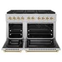 AutographEdition 48 in. 6.7 cu. ft. 8 Burner Double Oven Gas Range in DuraSnow Stainless Steel and Polished Gold Accents view 4