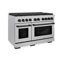 AutographEdition 48 in. 6.7 cu. ft. 8 Burner Double Oven Gas Range in DuraSnow Stainless Steel and Matte Black Accents view 1