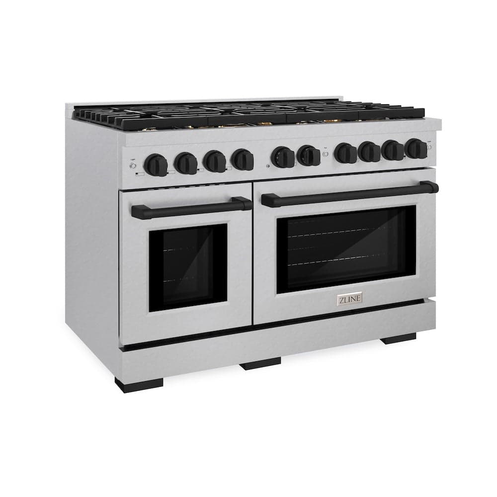 AutographEdition 48 in. 6.7 cu. ft. 8 Burner Double Oven Gas Range in DuraSnow Stainless Steel and Matte Black Accents
