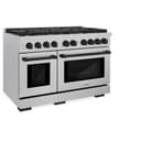 AutographEdition 48 in. 6.7 cu. ft. 8 Burner Double Oven Gas Range in DuraSnow Stainless Steel and Matte Black Accents view 5