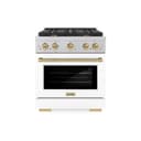 AutographEdition 30 in. 4.2 cu. ft. 4 Burner Gas Range with Convection Gas Oven in DuraSnow Stainless Steel with White Matte Door and Champagne Bronze Accents view 2