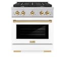 AutographEdition 30 in. 4.2 cu. ft. 4 Burner Gas Range with Convection Gas Oven in DuraSnow Stainless Steel with White Matte Door and Polished Gold Accents view 2