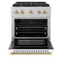 AutographEdition 30 in. 4.2 cu. ft. 4 Burner Gas Range with Convection Gas Oven in DuraSnow Stainless Steel with White Matte Door and Polished Gold Accents view 3