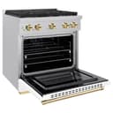 AutographEdition 30 in. 4.2 cu. ft. 4 Burner Gas Range with Convection Gas Oven in DuraSnow Stainless Steel with White Matte Door and Polished Gold Accents view 4
