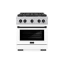 AutographEdition 30 in. 4.2 cu. ft. 4 Burner Gas Range with Convection Gas Oven in DuraSnow Stainless Steel with White Matte Door and Matte Black Accents view 2