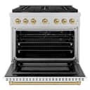 AutographEdition 36 in. 5.2 cu. ft. 6 Burner Gas Range with Convection Gas Oven in DuraSnow Stainless Steel with White Matte Door and Champagne Bronze Accents view 3