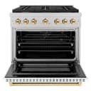 AutographEdition 36 in. 5.2 cu. ft. 6 Burner Gas Range with Convection Gas Oven in DuraSnow Stainless Steel with White Matte Door and Polished Gold Accents view 4