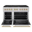 AutographEdition 48 in. 6.7 cu. ft. 8 Burner Double Oven Gas Range in DuraSnow Stainless Steel with White Matte Doors and Champagne Bronze Accents view 3