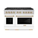 AutographEdition 48 in. 6.7 cu. ft. 8 Burner Double Oven Gas Range in DuraSnow Stainless Steel with White Matte Doors and Polished Gold Accents view 2