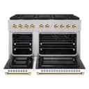 AutographEdition 48 in. 6.7 cu. ft. 8 Burner Double Oven Gas Range in DuraSnow Stainless Steel with White Matte Doors and Polished Gold Accents view 3