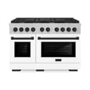 AutographEdition 48 in. 6.7 cu. ft. 8 Burner Double Oven Gas Range in DuraSnow Stainless Steel with White Matte Doors and Matte Black Accents view 2