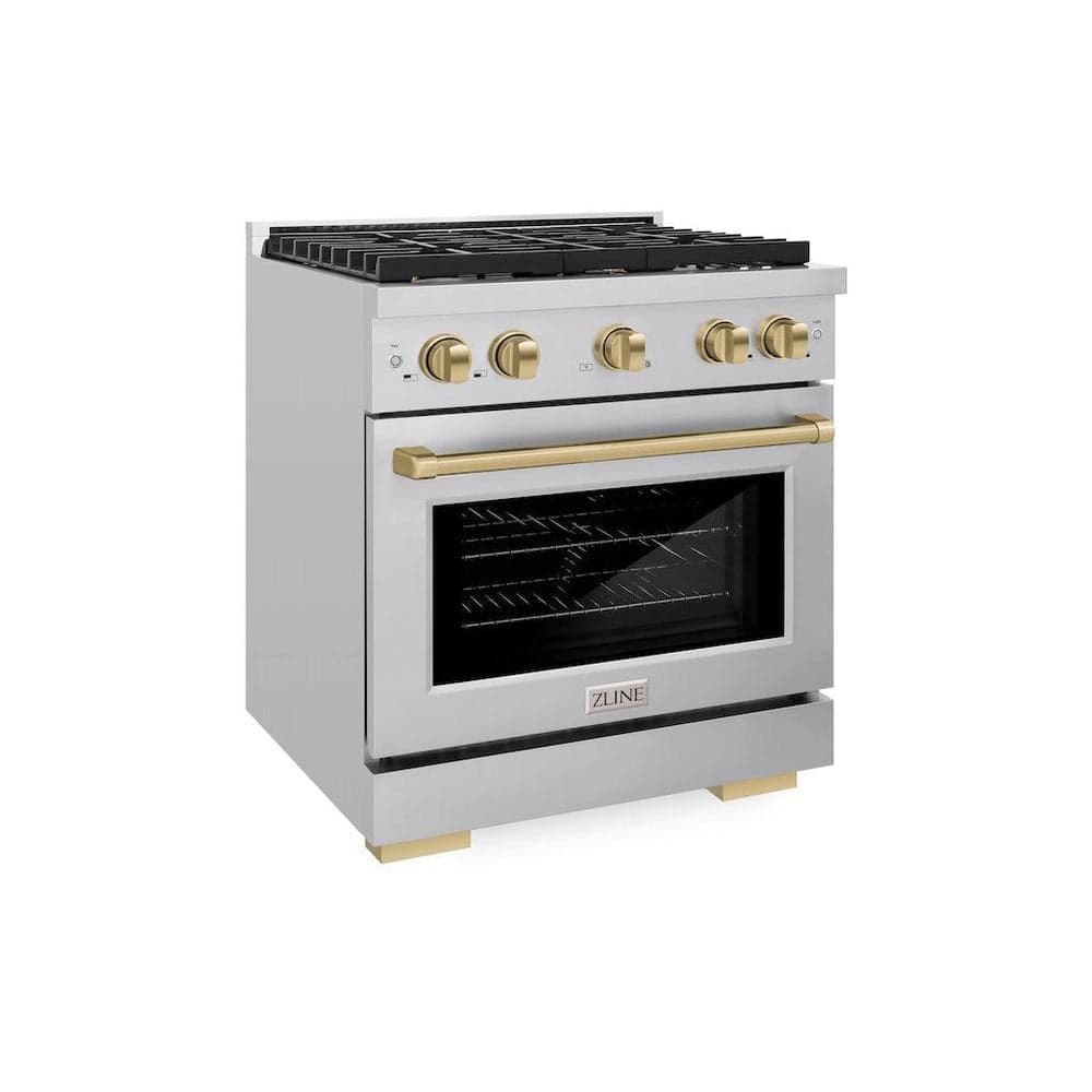 AutographEdition 30 in. 4.2 cu. ft. 4 Burner Gas Range with Convection Gas Oven in Stainless Steel and Champagne Bronze Accents