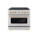 AutographEdition 36 in. 5.2 cu. ft. 6 Burner Gas Range with Convection Gas Oven in Stainless Steel and Polished Gold Accents view 2