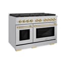 AutographEdition 48 in. 6.7 cu. ft. 8 Burner Double Oven Gas Range in Stainless Steel and Polished Gold Accents view 2