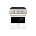 AutographEdition 30 in. 4.2 cu. ft. 4 Burner Gas Range with Convection Gas Oven in Stainless Steel with White Matte Door and Polished Gold Accents view 2
