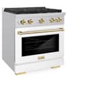 AutographEdition 30 in. 4.2 cu. ft. 4 Burner Gas Range with Convection Gas Oven in Stainless Steel with White Matte Door and Polished Gold Accents view 3