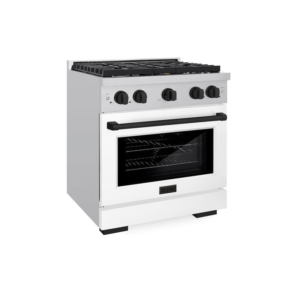 AutographEdition 30 in. 4.2 cu. ft. 4 Burner Gas Range with Convection Gas Oven in Stainless Steel with White Matte Door and Matte Black Accents