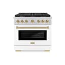AutographEdition 36 in. 5.2 cu. ft. 6 Burner Gas Range with Convection Gas Oven in Stainless Steel with White Matte Door and Champagne Bronze Accents view 2