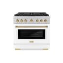 AutographEdition 36 in. 5.2 cu. ft. 6 Burner Gas Range with Convection Gas Oven in Stainless Steel with White Matte Door and Polished Gold Accents view 2