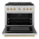 AutographEdition 36 in. 5.2 cu. ft. 6 Burner Gas Range with Convection Gas Oven in Stainless Steel with White Matte Door and Polished Gold Accents view 5