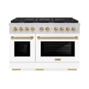 AutographEdition 48 in. 6.7 cu. ft. 8 Burner Double Oven Gas Range in Stainless Steel with White Matte Doors and Champagne Bronze Accents view 2