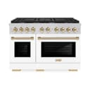 AutographEdition 48 in. 6.7 cu. ft. 8 Burner Double Oven Gas Range in Stainless Steel with White Matte Doors and Polished Gold Accents view 2