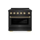 Autograph Edition 36 In. 5.2 Cu. Ft. Paramount Induction Range With 5 Element Cooktop And Electric Convection Oven In Black Stainless Steel With Champagne Bronze Helix Handle And Knob Accents view 1