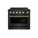 Autograph Edition 36 In. 5.2 Cu. Ft. Paramount Induction Range With 5 Element Cooktop And Electric Convection Oven In Black Stainless Steel With Polished Gold Helix Handle And Knob Accents view 1
