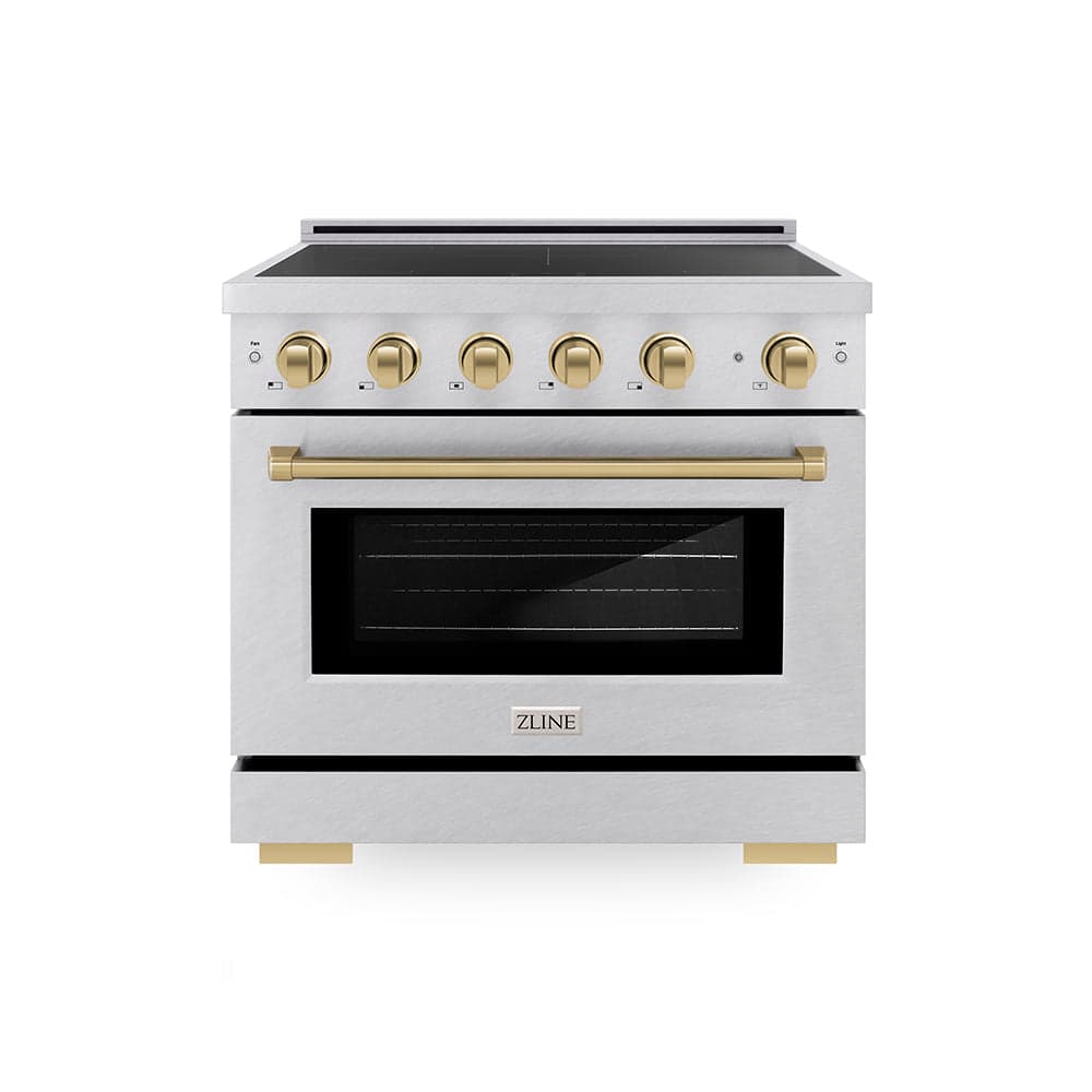 Autograph Edition 36 In. 5.2 Cu. Ft. Paramount Induction Range With 5 Element Cooktop And Electric Convection Oven In Satin Stainless Steel With Champagne Bronze Accents