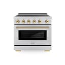 Autograph Edition 36 In. 5.2 Cu. Ft. Paramount Induction Range With 5 Element Cooktop And Electric Convection Oven In Satin Stainless Steel With Polished Gold Accents view 1