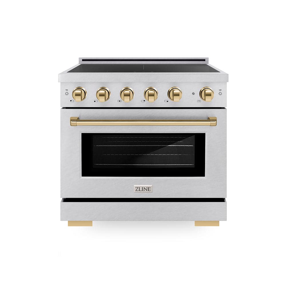 Autograph Edition 36 In. 5.2 Cu. Ft. Paramount Induction Range With 5 Element Cooktop And Electric Convection Oven In Satin Stainless Steel With Polished Gold Accents
