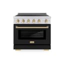 Autograph Edition 36 In. 5.2 Cu. Ft. Paramount Induction Range With 5 Element Cooktop And Electric Convection Oven In Satin Stainless Steel With Black Matte Door And Polished Gold Accents view 1