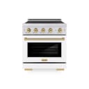 Autograph Edition 30 In. 4.2 Cu. Ft. Paramount Induction Range With 4 Element Cooktop And Electric Convection Oven In Satin Stainless Steel With White Matte Door And Champagne Bronze Accents view 1