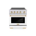 Autograph Edition 30 In. 4.2 Cu. Ft. Paramount Induction Range With 4 Element Cooktop And Electric Convection Oven In Satin Stainless Steel With White Matte Door And Polished Gold Accents view 1