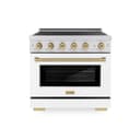 Autograph Edition 36 In. 5.2 Cu. Ft. Paramount Induction Range With 5 Element Cooktop And Electric Convection Oven In Satin Stainless Steel With White Matte Door And Champagne Bronze Accents view 1