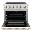 Autograph Edition 36 In. 5.2 Cu. Ft. Paramount Induction Range With 5 Element Cooktop And Electric Convection Oven In Satin Stainless Steel With White Matte Door And Champagne Bronze Accents view 3