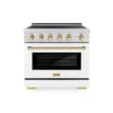 Autograph Edition 36 In. 5.2 Cu. Ft. Paramount Induction Range With 5 Element Cooktop And Electric Convection Oven In Satin Stainless Steel With White Matte Door And Polished Gold Accents view 1