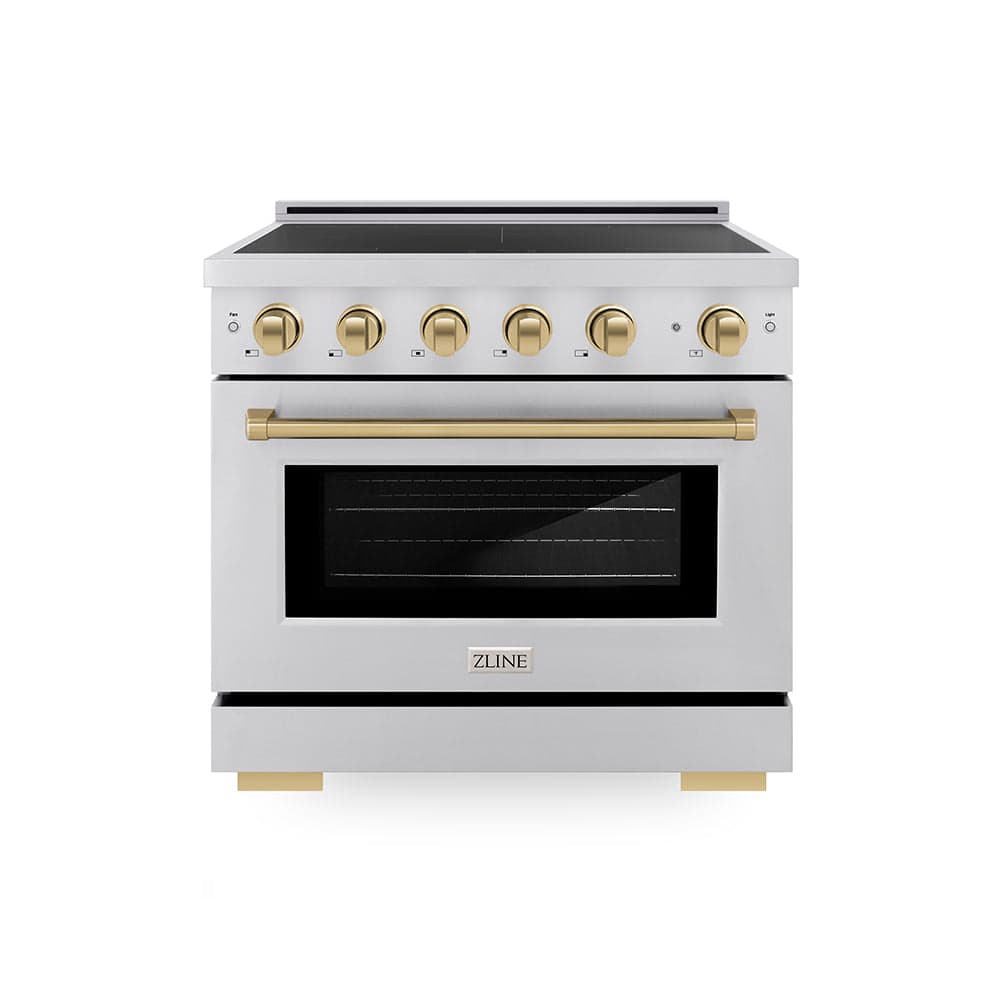 Autograph Edition 36 In. 5.2 Cu. Ft. Paramount Induction Range With 5 Element Cooktop And Electric Convection Oven In Stainless Steel With Champagne Bronze Accents