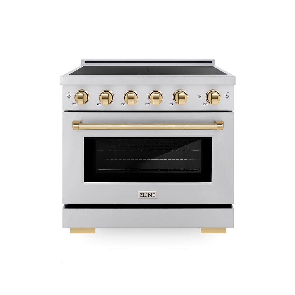 Autograph Edition 36 In. 5.2 Cu. Ft. Paramount Induction Range With 5 Element Cooktop And Electric Convection Oven In Stainless Steel With Polished Gold Accents