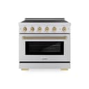 Autograph Edition 36 In. 5.2 Cu. Ft. Paramount Induction Range With 5 Element Cooktop And Electric Convection Oven In Stainless Steel With Champagne Bronze Helix Handle And Knob Accents view 1