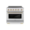 Autograph Edition 36 In. 5.2 Cu. Ft. Paramount Induction Range With 5 Element Cooktop And Electric Convection Oven In Stainless Steel With Polished Gold Helix Handle And Knob Accents view 1